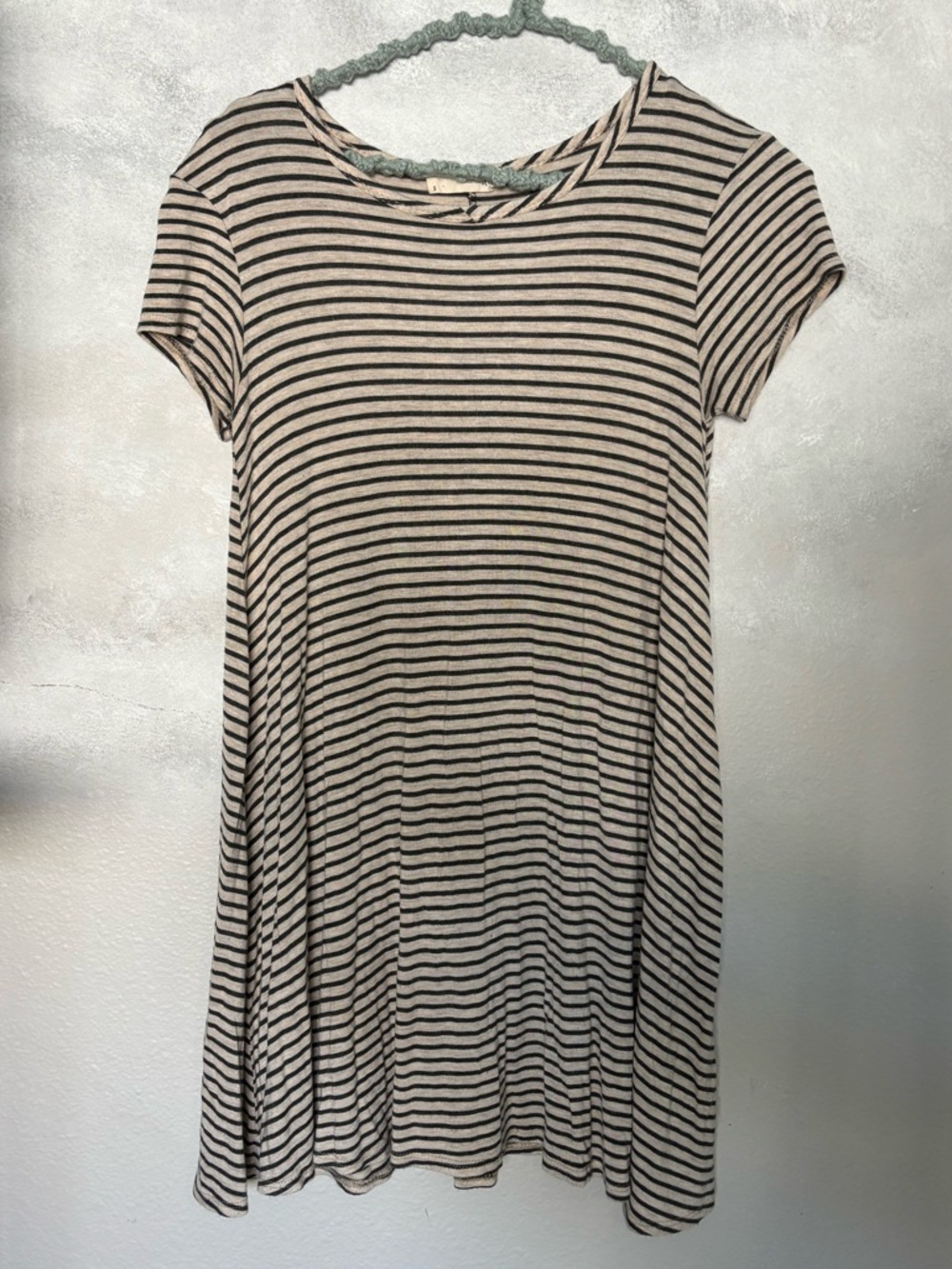 Forever Rose Couture Striped Lightweight Shirt Dress Tan & Black Small Short
